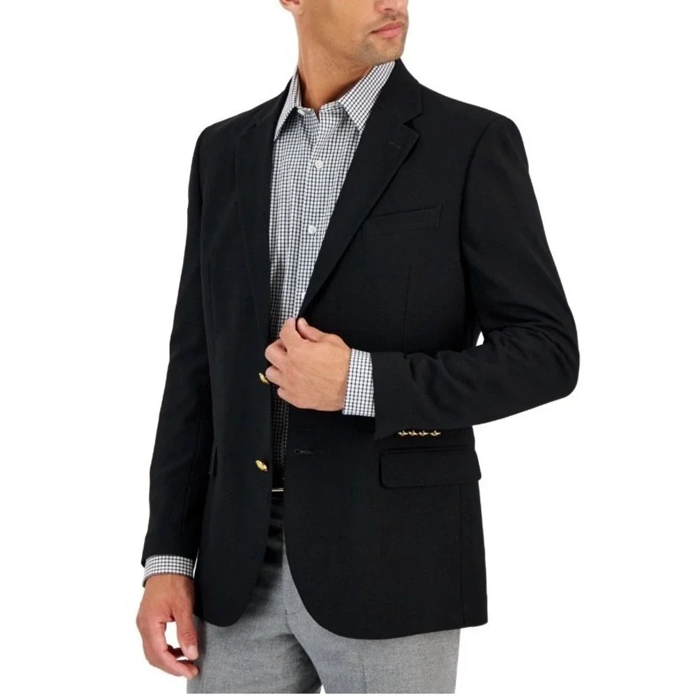 Nautica Mens Modern fit Sport Coat Blazer 38 R Black Solid Stretch‎
